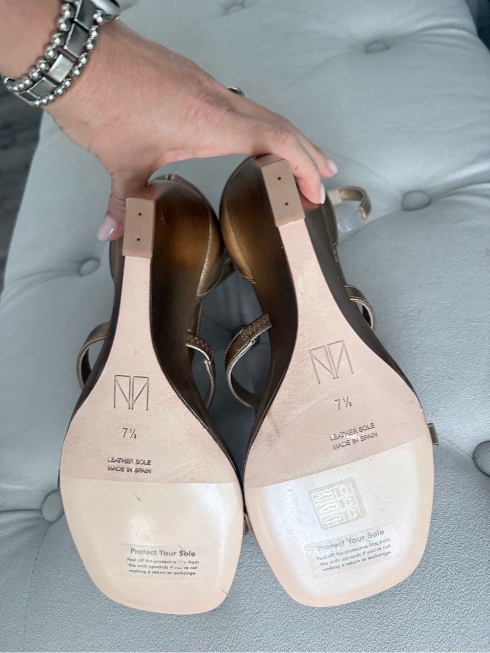 Tamara Mellon Rose Gold Strappy Block Heel Sandals - Picture 3 of 8